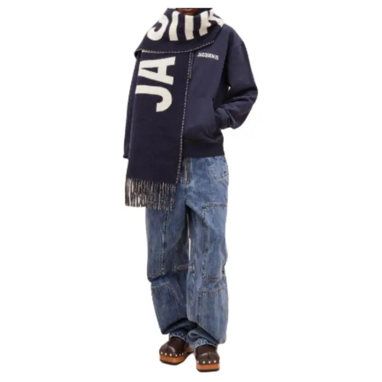 Jacquemus Logo Jacquard Fringed Edge Scarf-3