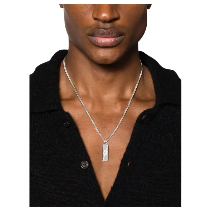GUCCI Sterling Silver Diagonal Interlocking G Necklace-3