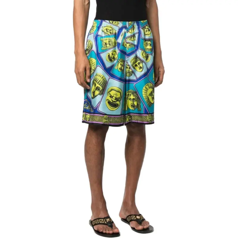 VERSACE Le Maschere Print Silk Shorts-3