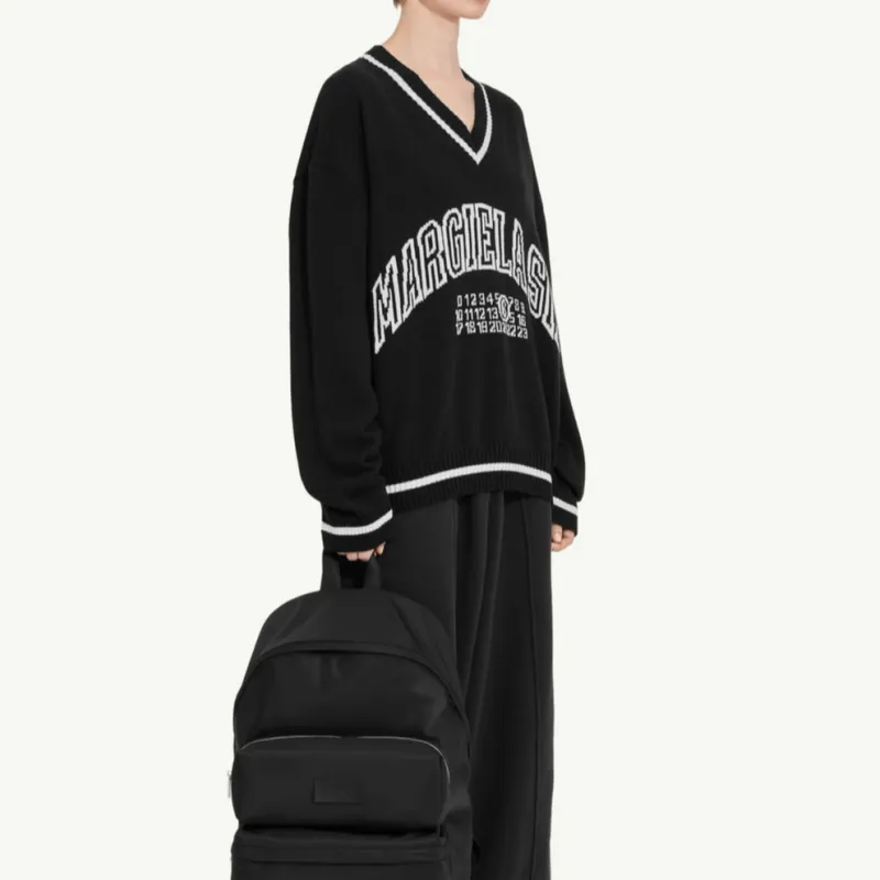 MM6 Maison Margiela V Neck Varsity Jumper-3