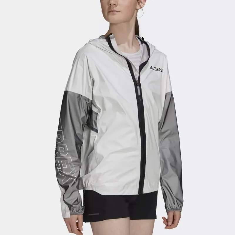 Adidas Agravic Light Waterproof Pro Trail Running Rain Jacket Women's White/Black-3