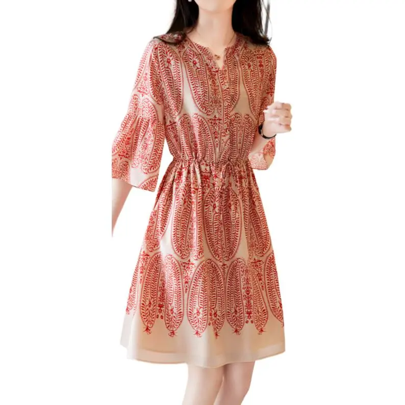 【dme】 Short Sleeved Dresses Women's Red-2