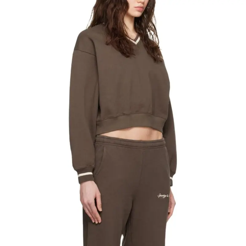 SPORTY & RICH Logo embroidered V neck Sweatshirt-3