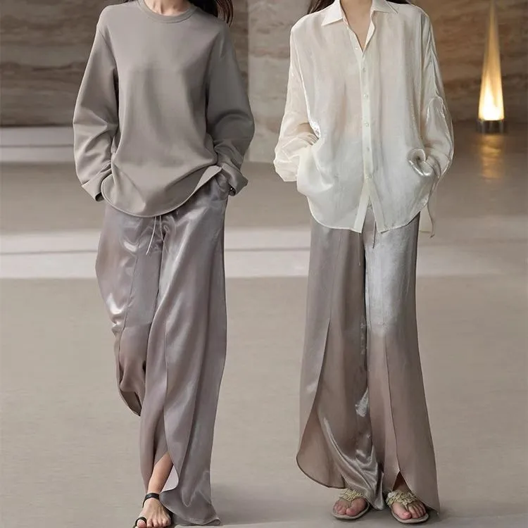 COMMON VALUE 'Zen Pāra' Casual Pants Women's Silver Gray Butterfly Wings-3