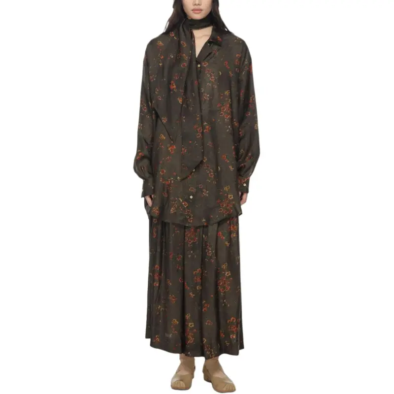 UMA WANG Floral Printed Curved Hem Shirt-4