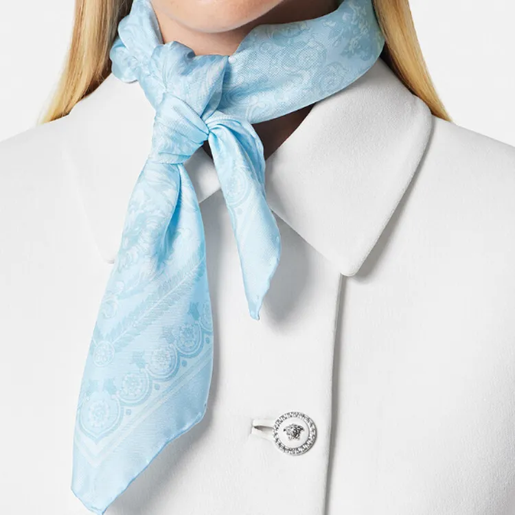 VERSACE Silk Silk Scarves Unisex Blue-2