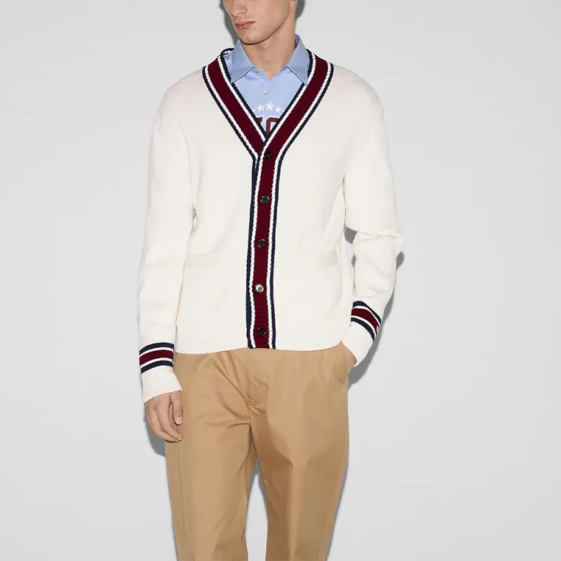 GUCCI Logo Intarsia Knit Cardigan-1