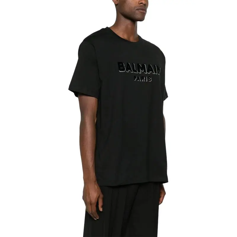 BALMAIN Logo Flock Crewneck T Shirt-4