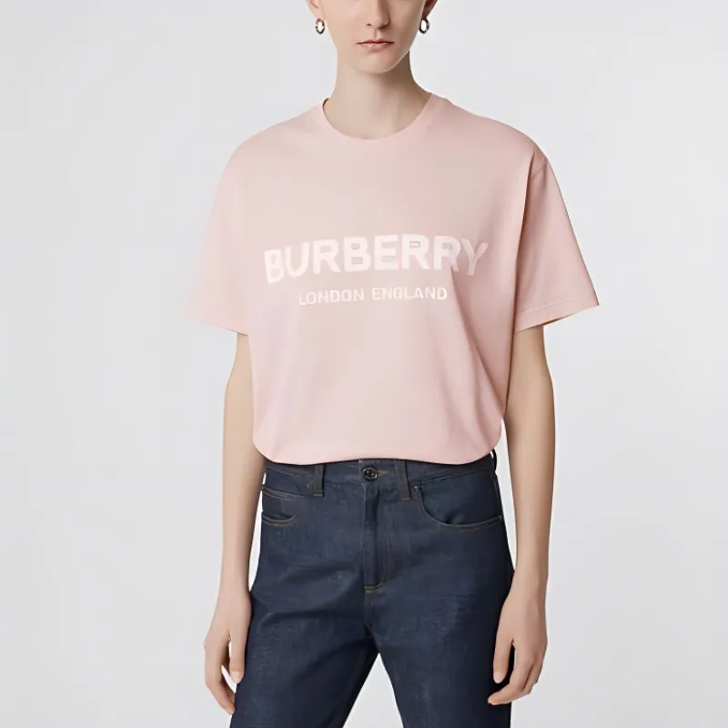 Burberry Women's Logo Print T shirt Pink/White-1