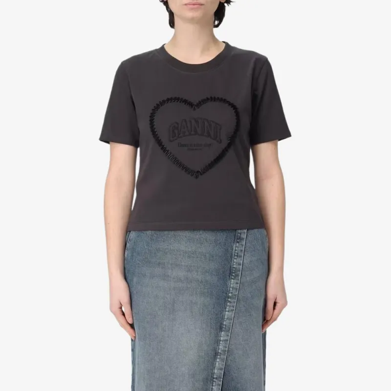 GANNI Logo Embroidered Crewneck T Shirt-2