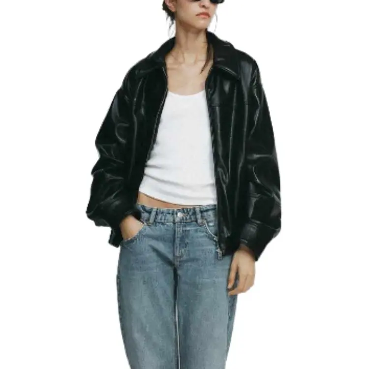 ZARA Trf Leather Jacket Women's Black-2