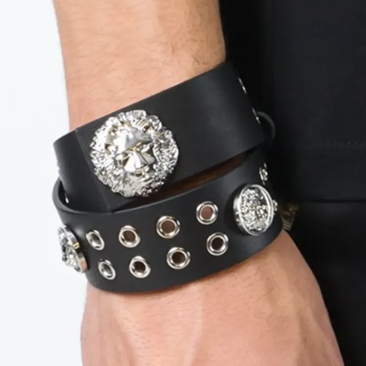 FANSIZHE Cortical Metal Wristbands Women's Black-2