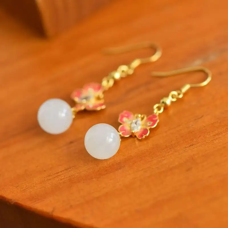 Gifts Hetian Jade Earrings White Jade Unisex-1