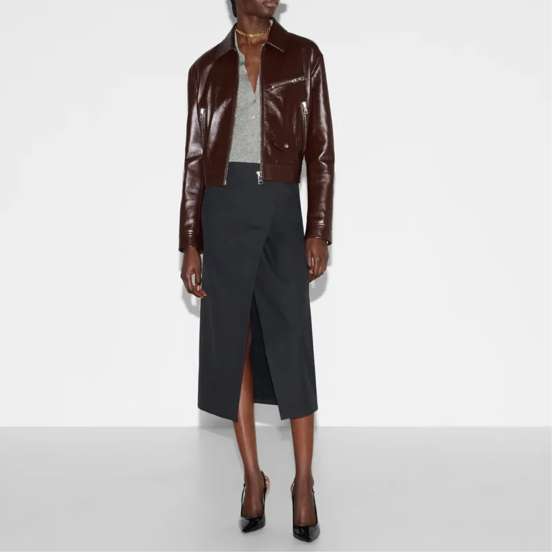 GUCCI Leather Debossed Jacket 'Brown'-1
