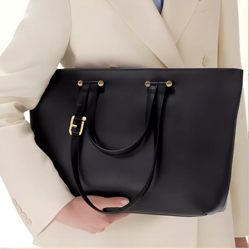 Furla Cow Leather Tote Bag Shopping Bag Shoulder Bag Handbag Large Size Women's Black-3