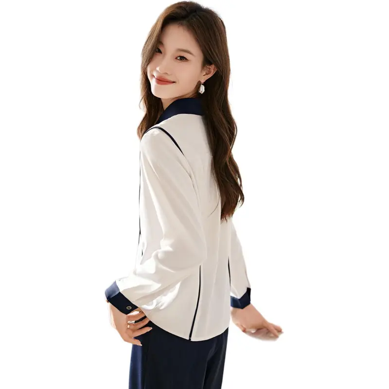 Mo Han Yi Mei SS24 Shirt Women's Ecru & Navy Blue-1