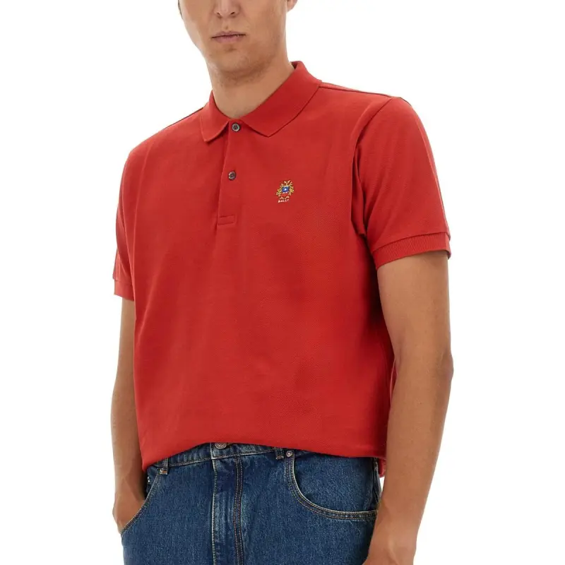 BALLY Logo Embroidered Straight Hem Polo Shirt-2