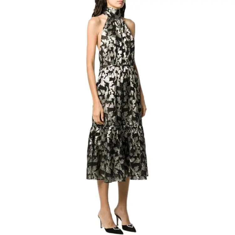 SAINT LAURENT Lavallière Metallic Floral Fil Coupé Chiffon Dress-5