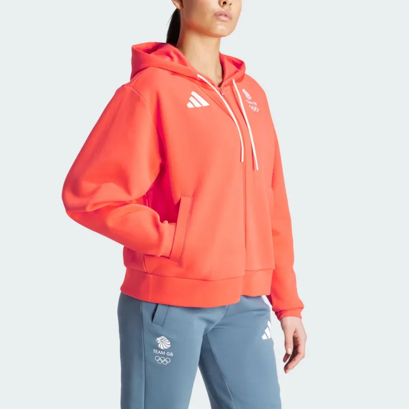 Adidas UK Training Top Olympics Collection Team GB Hoodie Sweatshirt Women's Bright Red-3