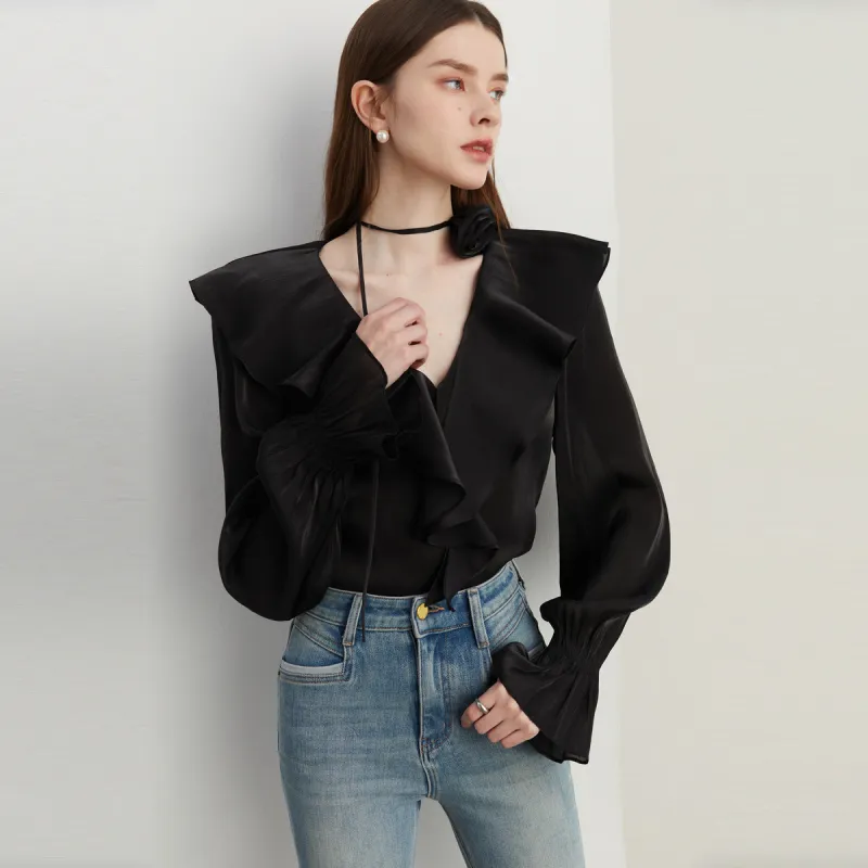 DPLAY Chiffon Shirt Women's Classic Black-3