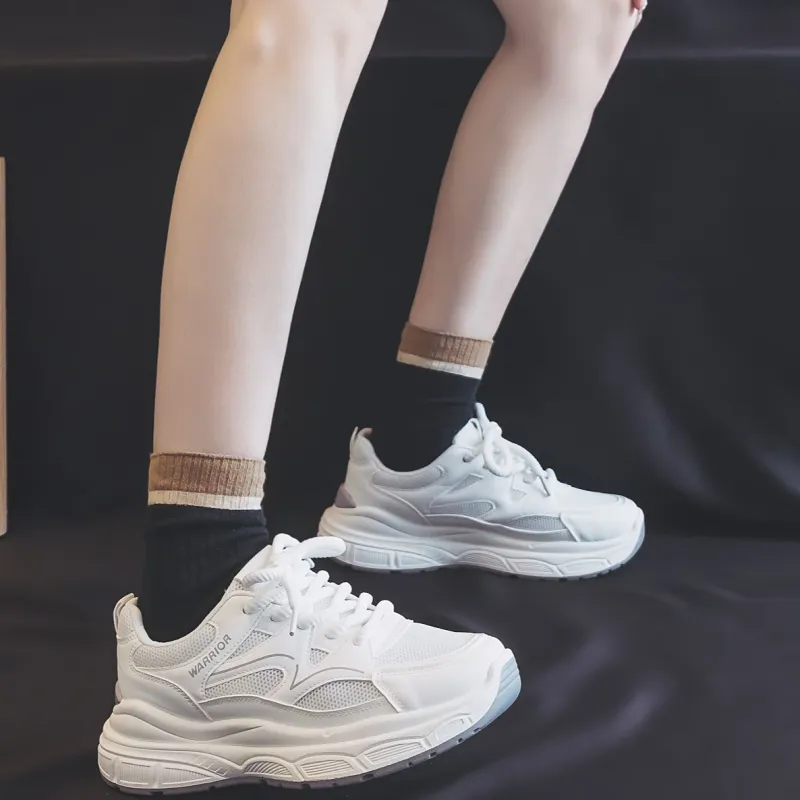 Warrior Height Increasing Abrasion Resistant Low Top Chunky Sneakers Women's White-5