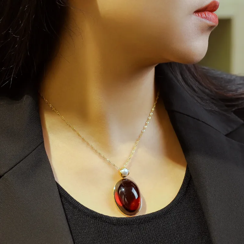 S&A S925 Silver Amber Necklaces Women's-1