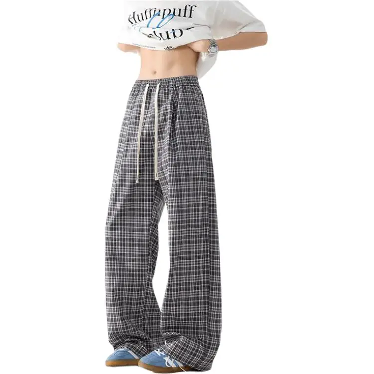 BEAR UNION Casual Pants Unisex Black White Plaid-13