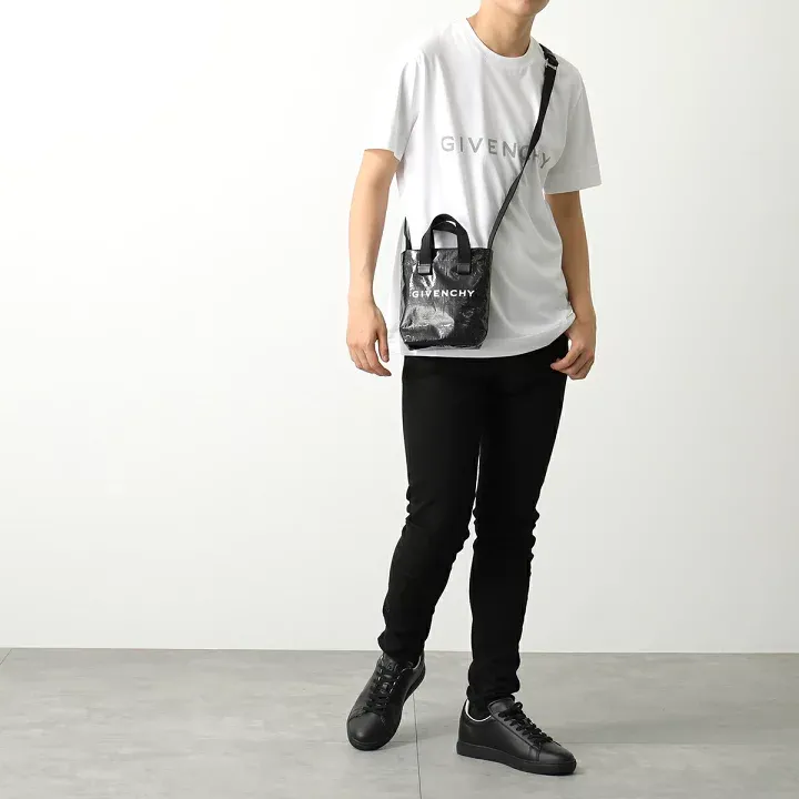 Givenchy Cow Leather Detail Tote Bag Shopping Bag Shoulder Bag Crossbody Bag Handbag Mini Men's Black-4