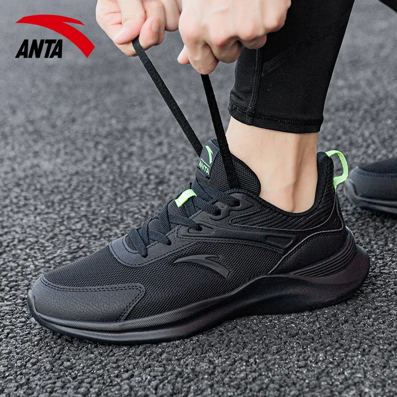 Anta Anti Slip Wear Resistant Low Top Running Shoes Men's Black Neon Green-3