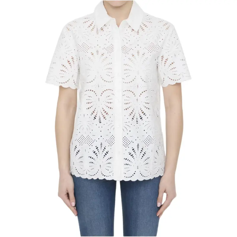 Self portrait Open Work Short Sleeved Shirt-2