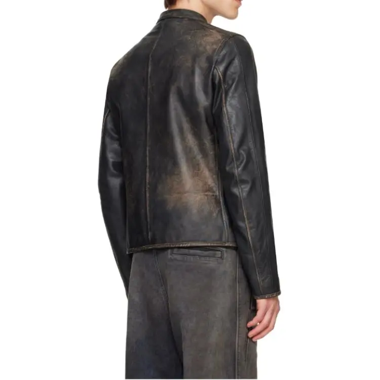 DIESEL Logo Debossed Leather Jacket-3