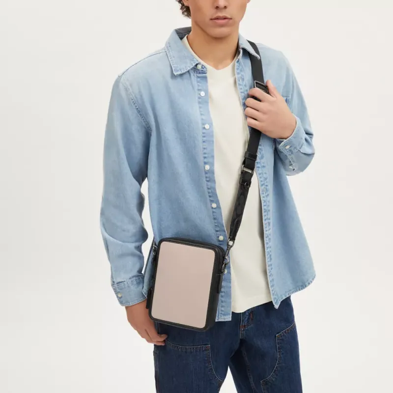 COACH Sullivan Leather With Coated Canvas Shoulder Bag, Crossbody Bag Small Size Men's Charcoal With Dark Stone Color-3