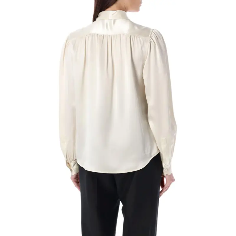 SAINT LAURENT Lavallière Neck Long Sleeved Blouse-4