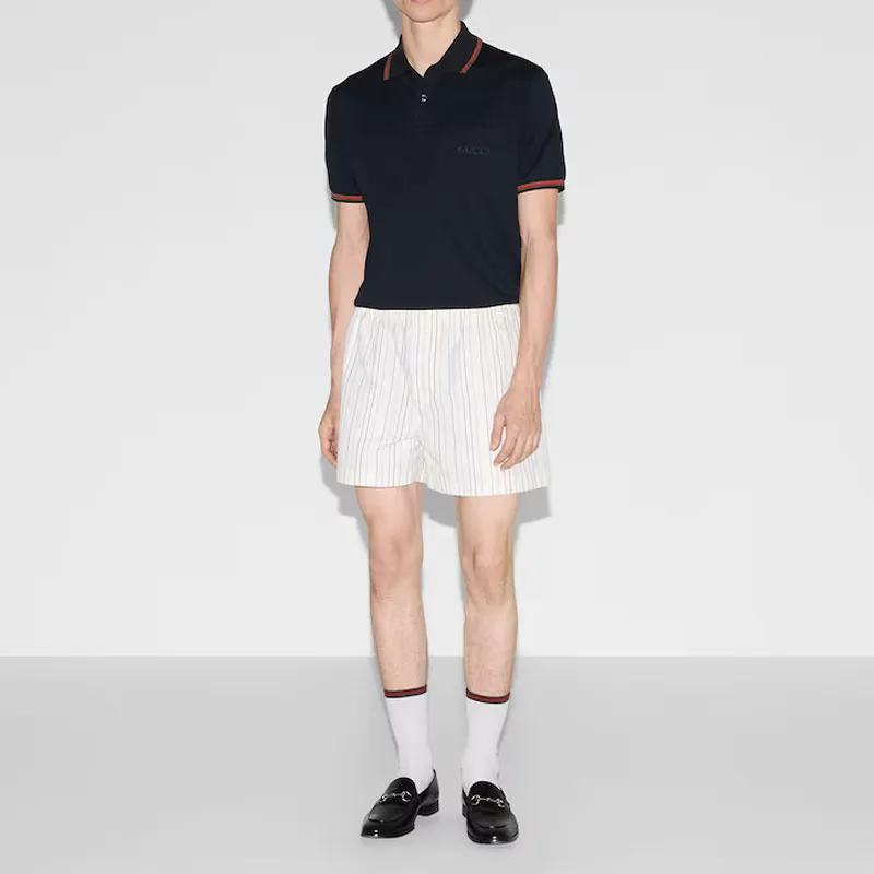 GUCCI Logo Embroidered Short Sleeve Polo Shirt-4