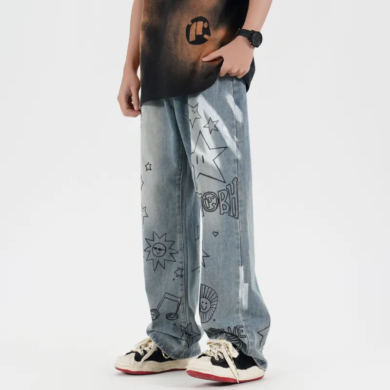 DNBH Hand drawn Doodle Series Jeans Unisex-5