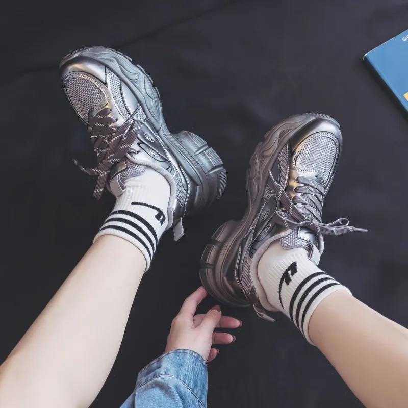Warrior Height Increasing Wear Resistant Slip Resistant Low Top Chunky Sneakers Women's-15