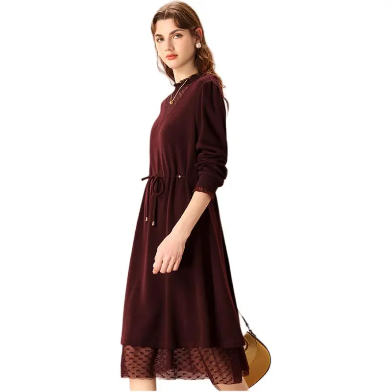 FENHONGMALI Long Sleeved Dresses Women's Purple-3