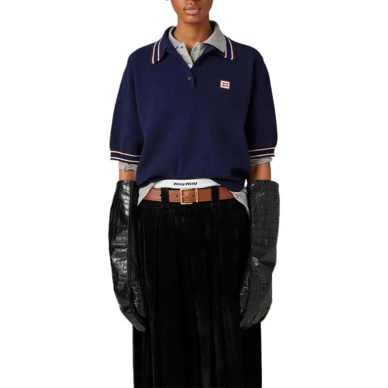MIU MIU Wool And Cashmere Polo Sweater Navy-1