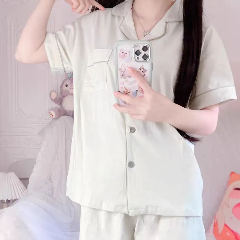 WANANNI Pajama Set Women's Cream Green-3