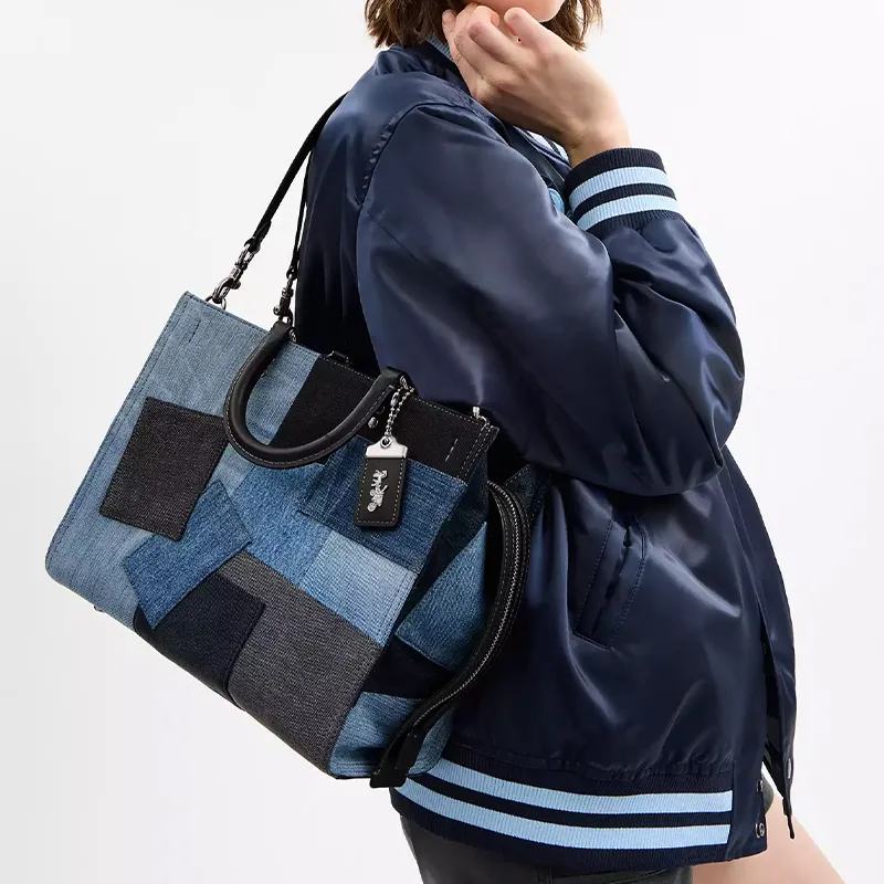 COACH Rogue Denim Shoulder Bag, Crossbody Bag, Handbag Large Size Women's Blue & Black-9