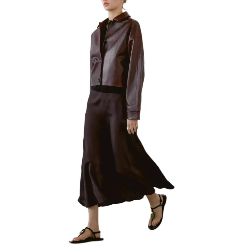 Massimo Dutti Casual Long Skirt Women's Dark Red-3