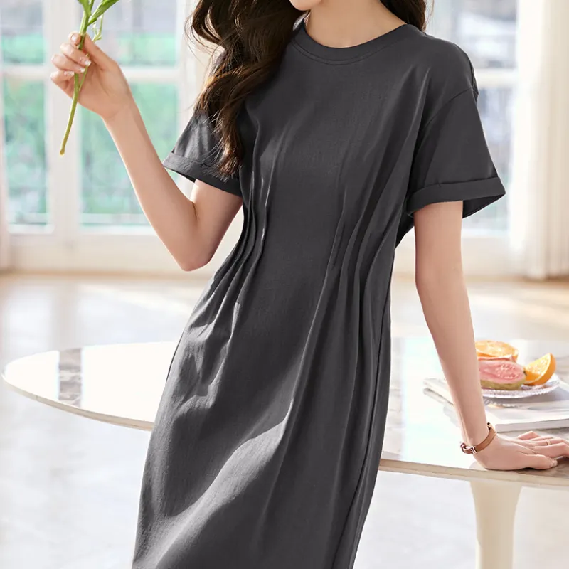 Mo Han Yi Mei Short Sleeved Dress Women's Dark Gray-3