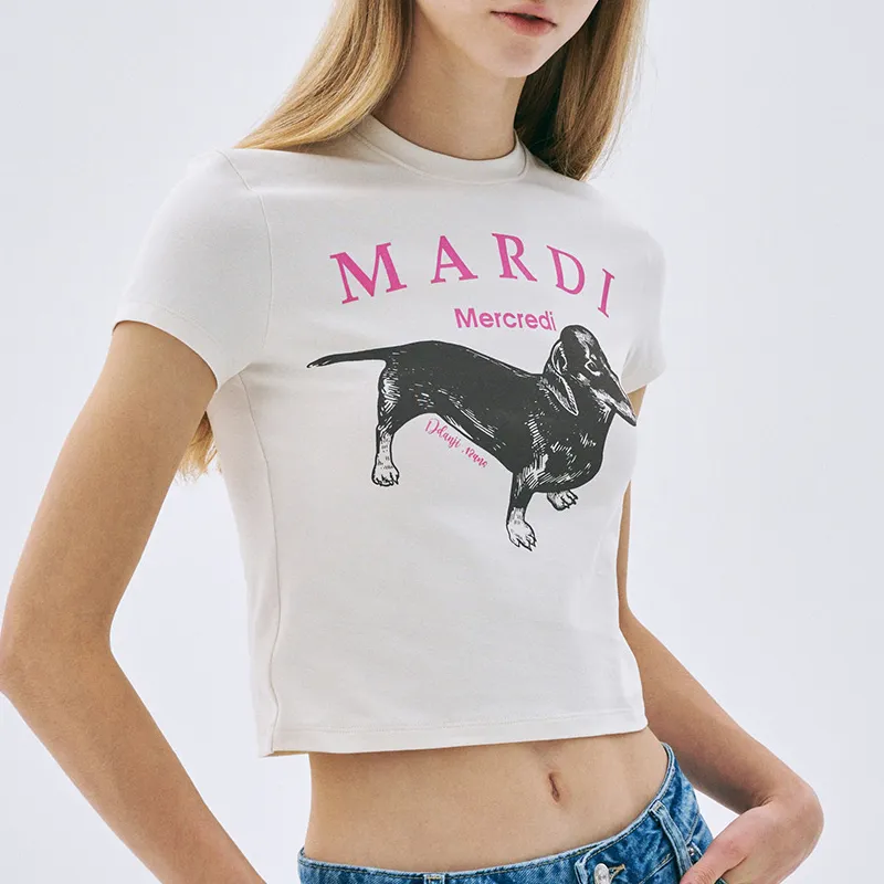 MARDI MERCREDI SS25 T Shirt Korean Style Women's White/Pink-4