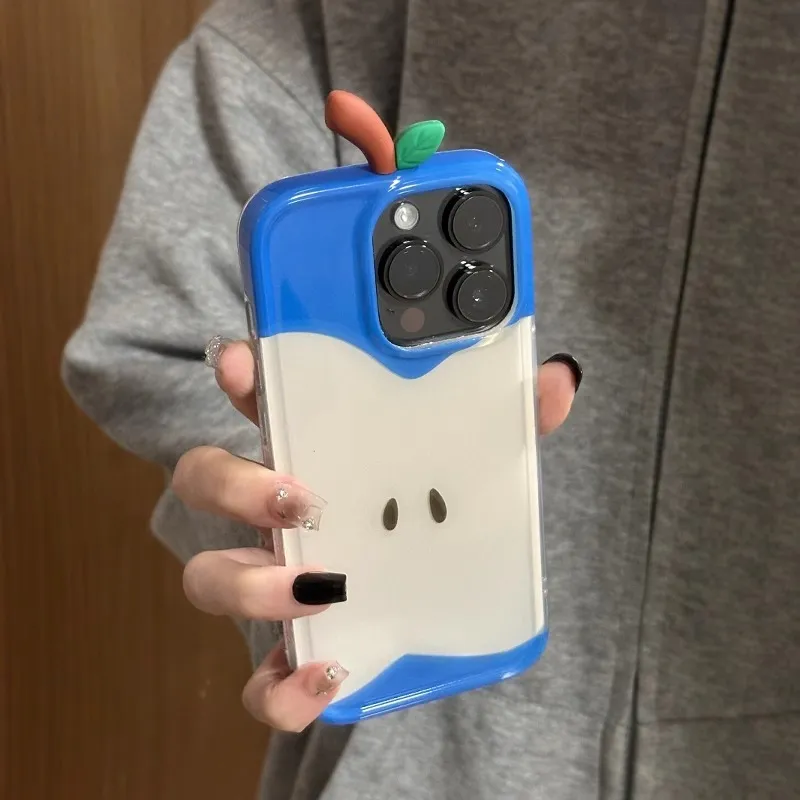 Wei Xin Acrylic Material 3D Effect Blue Apple Core Phone Cases Compatible With IPhone 16/15 Pro Max/Apple 13/14 Pro/Max-2