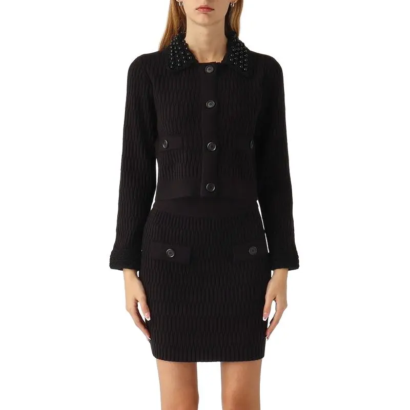 PINKO Logo Inlaid Pearl Detailed Cropped Jacket-2