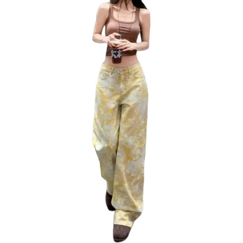Concubine Zhu Jeans Women's Yellow Golden Floral-4