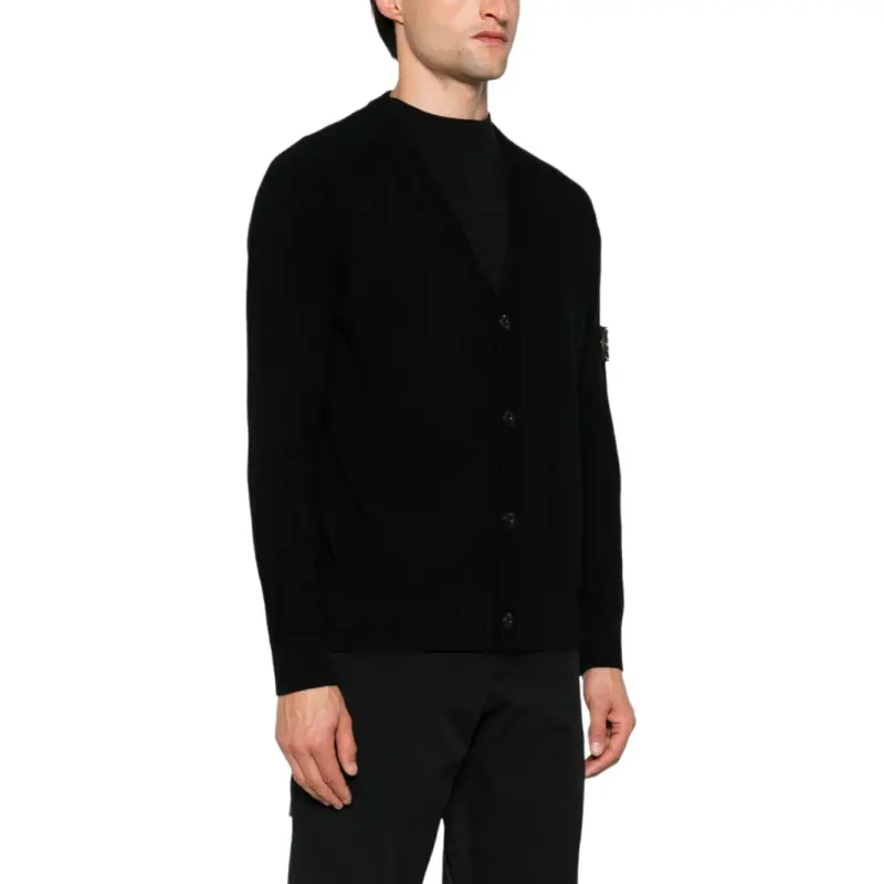 STONE ISLAND Compass Patch V Neck Knitted Cardigan-3