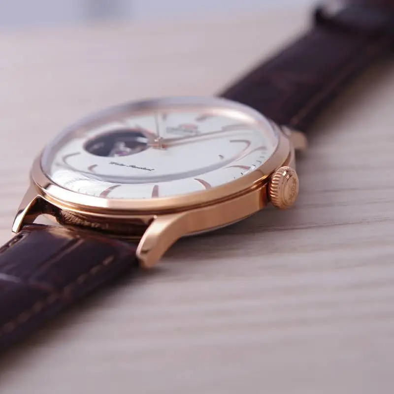 ORIENT Automatic/Manual Mechanical Movement Cow Leather Strap Watch 45.5*40.5mm Men's Watches White Dial-4