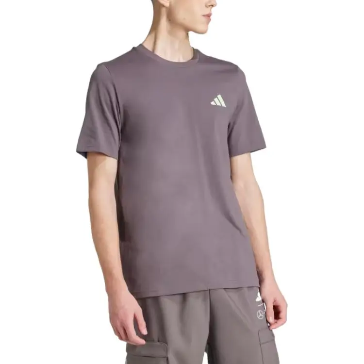Adidas x MERCEDES AMG PETRONAS F1 TEAM SS25 Premium Woven Graphic T Shirt Men's Gray Stratum/Frozen Green-4