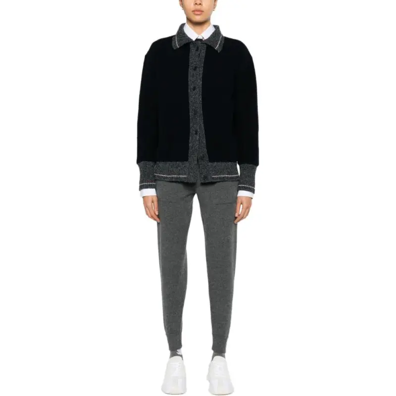 THOM BROWNE Speckled Trim Long Sleeved Cardigan-2